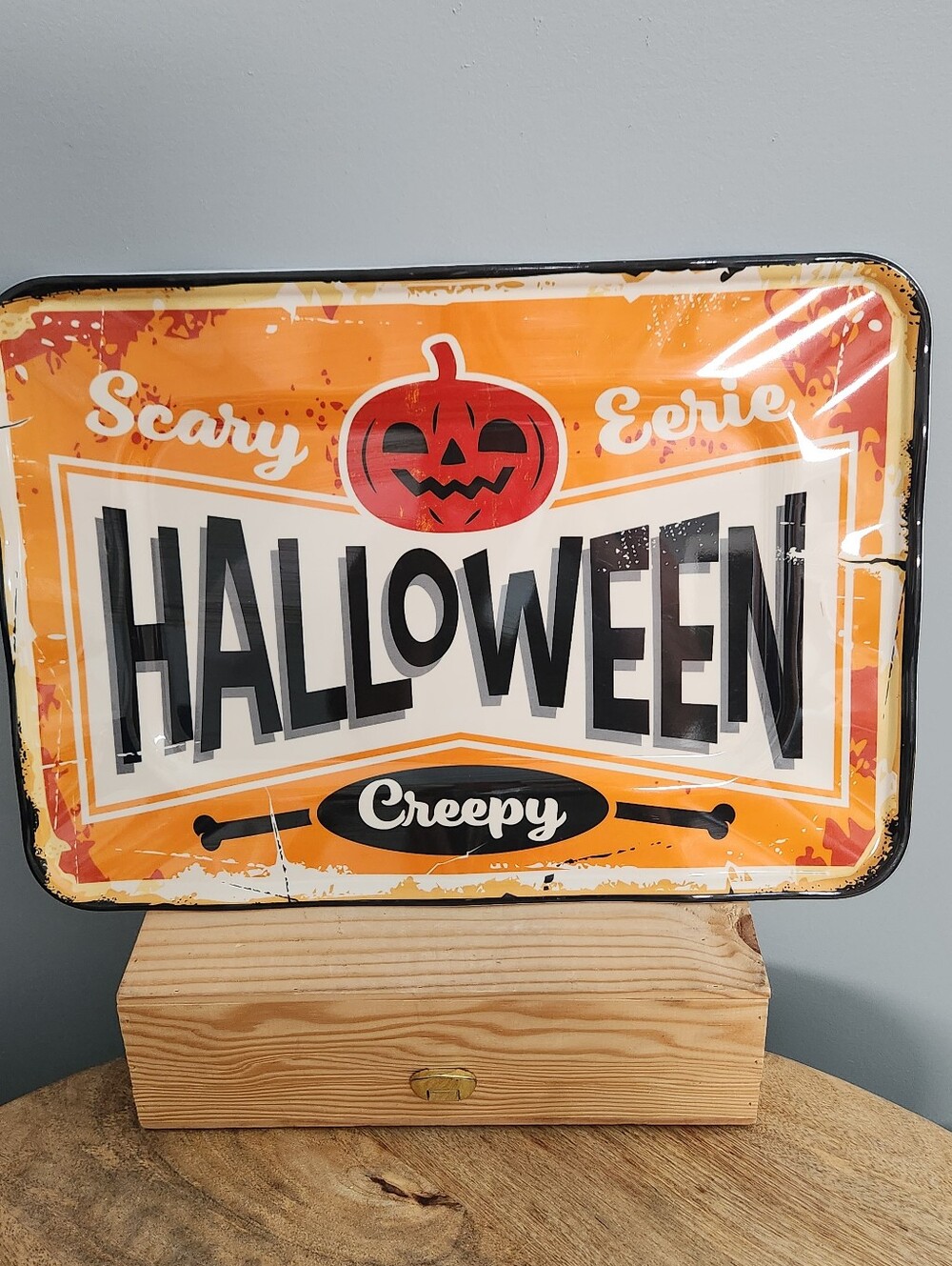 Halloween Distressed Retro Melamine Party Serving Tray - Scary, Eerie, Creepy